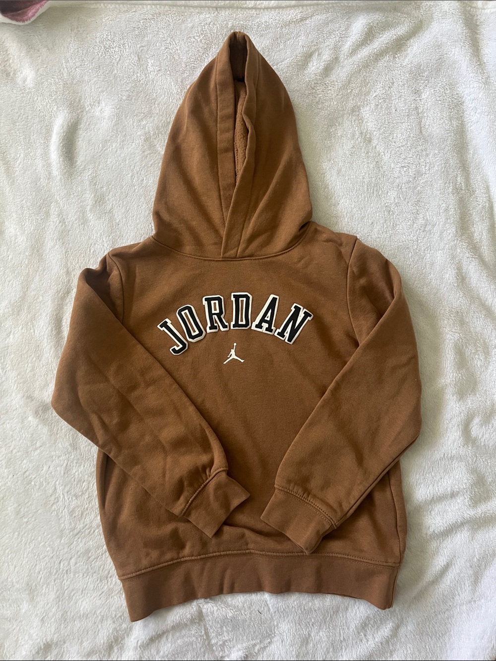 Kids Jordan Brown Pullover Hoodie with White Jumpman